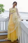 Ayaka_Yellow 100% Silk Organza Embroidery Floral Vine Striped Pattern Saree  _at_Aza_Fashions