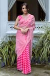 Buy_Ayaka_Pink 100% Silk Organza Embroidery Floral Vine Striped Pallu Saree  _at_Aza_Fashions