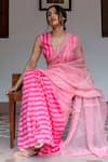 Buy_Ayaka_Pink 100% Silk Organza Embroidery Floral Vine Striped Pallu Saree  _Online_at_Aza_Fashions