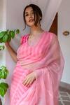 Shop_Ayaka_Pink 100% Silk Organza Embroidery Floral Vine Striped Pallu Saree  _Online_at_Aza_Fashions