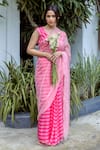 Ayaka_Pink 100% Silk Organza Embroidery Floral Vine Striped Pallu Saree  _at_Aza_Fashions