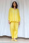 Buy_Ayaka_Yellow Viscose Tabby Plain Pull On Trouser  _at_Aza_Fashions