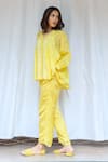 Buy_Ayaka_Yellow Viscose Tabby Plain Pull On Trouser  _Online_at_Aza_Fashions