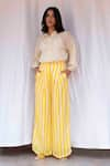 Buy_Ayaka_Yellow Viscose Tabby Striped High Waist Trouser  _at_Aza_Fashions