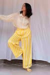 Shop_Ayaka_Yellow Viscose Tabby Striped High Waist Trouser  _at_Aza_Fashions