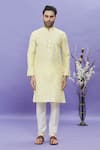 Arihant Rai Sinha_Yellow Jacquard Banarasi Silk Pintucks Geometric Pattern Long Sleeved Kurta _Online_at_Aza_Fashions