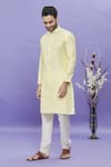 Buy_Arihant Rai Sinha_Yellow Jacquard Banarasi Silk Pintucks Geometric Pattern Long Sleeved Kurta _Online_at_Aza_Fashions