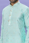 Shop_Arihant Rai Sinha_Green Jacquard Banarasi Silk Pintucks Geometric Pattern Mandarin Collar Kurta _Online_at_Aza_Fashions