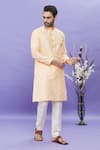 Shop_Arihant Rai Sinha_Peach Jacquard, Silk Embroidery Geometric Pattern Kurta _Online_at_Aza_Fashions