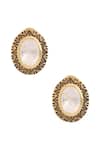 Shop_Ivorine_Gold Plated Embroidery Oval Shaped Studs _at_Aza_Fashions
