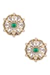 Shop_Ivorine_Gold Plated Embroidery, Cut Work Stone Embellished Studs _at_Aza_Fashions