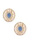 Shop_Ivorine_Blue Embroidery Polki Embellished Studs _at_Aza_Fashions