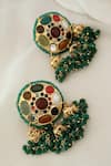 Shop_Paisley Pop_Gold Plated Stone And Beads Green Navrattan Kundan Earrings  _at_Aza_Fashions