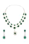 Shop_Saga Jewels_Green Stone Emerald Embellished Necklace Set _at_Aza_Fashions