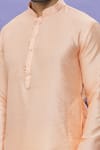 Shop_Arihant Rai Sinha_Peach Kurta Jacquard Banarasi Silk Pintucks Mandarin Collar Set _Online_at_Aza_Fashions