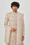 Aisha Rao_Ivory Sherwani Raw Silk Embroidered Applique Zohar Set  _at_Aza_Fashions