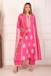 Buy_Abbaran_Pink Anarkali Chanderi Block Print Floral Notched Palazzo Set _at_Aza_Fashions