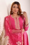 Shop_Abbaran_Pink Anarkali Chanderi Block Print Floral Notched Palazzo Set _at_Aza_Fashions