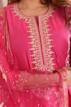 Abbaran_Pink Anarkali Chanderi Block Print Floral Notched Palazzo Set _at_Aza_Fashions