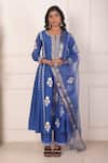 Buy_Abbaran_Sky Blue Anarkali Chanderi Block Print Floral Notched Mughal Palazzo Set _at_Aza_Fashions