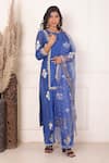 Buy_Abbaran_Sky Blue Kurta Chanderi Block Print Floral Notched Foil Palazzo Set _Online_at_Aza_Fashions