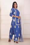 Shop_Abbaran_Sky Blue Kurta Chanderi Block Print Floral Notched Foil Palazzo Set _Online_at_Aza_Fashions