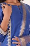 Shop_Abbaran_Sky Blue Kurta Chanderi Block Print Floral Notched Foil Palazzo Set _at_Aza_Fashions