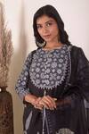 Shop_Abbaran_Black Chanderi, Cotton, Organza Gota Patti, Flower Block Print Kurta Gharara Set _at_Aza_Fashions