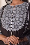 Abbaran_Black Chanderi, Cotton, Organza Gota Patti, Flower Block Print Kurta Gharara Set _at_Aza_Fashions