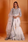 Buy_Abbaran_Ivory Kurta Chanderi Block Print Floral Notched Blossom Gharara Set _at_Aza_Fashions