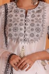 Buy_Abbaran_Ivory Kurta Chanderi Block Print Floral Notched Blossom Gharara Set _Online_at_Aza_Fashions