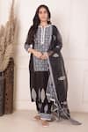 Buy_Abbaran_Black Chanderi, Cotton, Organza Embroidery, Block Print Panel Kurta Palazzo Set _at_Aza_Fashions