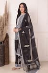 Buy_Abbaran_Black Chanderi, Cotton, Organza Embroidery, Block Print Panel Kurta Palazzo Set _Online_at_Aza_Fashions