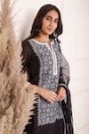 Shop_Abbaran_Black Chanderi, Cotton, Organza Embroidery, Block Print Panel Kurta Palazzo Set _at_Aza_Fashions