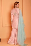 Abbaran_Peach Cotton Silk Embroidered Floral Round Dori Kurta Gharara Set _Online_at_Aza_Fashions