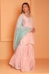 Shop_Abbaran_Peach Cotton Silk Embroidered Floral Round Dori Kurta Gharara Set _Online_at_Aza_Fashions