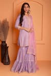 Buy_Abbaran_Purple Cotton Silk Embroidered Floral Round Dori Kurta Gharara Set _at_Aza_Fashions