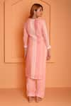 Abbaran_Peach Linen Embroidered Floral Notched Placed High-low Kurta With Pant _Online_at_Aza_Fashions