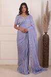 Buy_Abbaran_Blue Chiffon Embroidered Mirror Leaf Work Saree With Blouse_at_Aza_Fashions