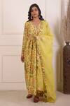 Buy_Abbaran_Yellow Anarkali And Palazzo Cotton Silk Printed Digital Floral Set _at_Aza_Fashions