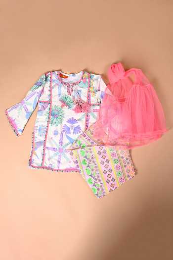 Babyhug Cotton Woven Full Sleeves Dhoti Kurta Set with Floral Print - Plum main image 0