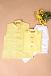 Buy_The Plum Bum_Yellow Bundi Cotton Striped And Solid Kurta Set _Online_at_Aza_Fashions