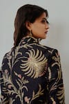 Shop Wabi Sabi By Anshum-Ritesh Black Chanderi Embroidery Collared The Great Indian Jacobean Jacket And Pant Set at Aza Fashions Shop_Wabi Sabi By Anshum-Ritesh_Black Chanderi Embroidery Collared The Great Indian Jacobean Jacket And Pant Set _at_Aza_Fashions