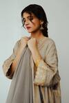 Wabi Sabi By Anshum-Ritesh Grey Chanderi Embroidery, Diamonds V-neck Nargis Kaftan Set Online at Aza Fashions Wabi Sabi By Anshum-Ritesh_Grey Chanderi Embroidery, Diamonds V-neck Nargis Kaftan Set _Online_at_Aza_Fashions