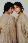 Wabi Sabi By Anshum-Ritesh Grey Chanderi Embroidery, Diamonds V-neck Nargis Kaftan Set at Aza Fashions Wabi Sabi By Anshum-Ritesh_Grey Chanderi Embroidery, Diamonds V-neck Nargis Kaftan Set _at_Aza_Fashions