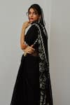Wabi Sabi By Anshum-Ritesh Black Organza Tassels, Embroidery V-neck Lotus Pond Saree With Blouse Online at Aza Fashions Wabi Sabi By Anshum-Ritesh_Black Organza Tassels, Embroidery V-neck Lotus Pond Saree With Blouse _Online_at_Aza_Fashions