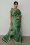 Buy Wabi Sabi By Anshum-Ritesh Green Organza Embroidery Round Neck Betel Leaf Hand Saree With Blouse at Aza Fashions Buy_Wabi Sabi By Anshum-Ritesh_Green Organza Embroidery Round Neck Betel Leaf Hand Saree With Blouse _at_Aza_Fashions