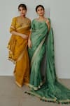 Wabi Sabi By Anshum-Ritesh Green Organza Embroidery Round Neck Betel Leaf Hand Saree With Blouse Online at Aza Fashions Wabi Sabi By Anshum-Ritesh_Green Organza Embroidery Round Neck Betel Leaf Hand Saree With Blouse _Online_at_Aza_Fashions