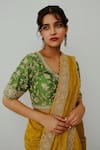 Shop_WABI SABI BY ANSHUM-RITESH_Yellow Chanderi Hand Embroidered Dori Round Genda Saree With Blouse _at_Aza_Fashions