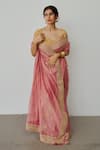 Buy_WABI SABI BY ANSHUM-RITESH_Pink Chanderi Hand Embroidered Dori Sweetheart Anchovies Saree With Blouse _at_Aza_Fashions